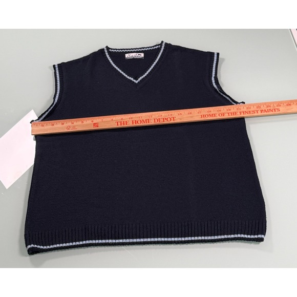 Vintage 90s Sailor Sweater Vest Medium Navy V-neck Cotton Blend Made In Portugal - Picture 5 of 8